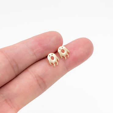 10pcs Gold Ghost Ear Posts 9x7mm, Gold Plated Brass Minimalist Stud Earrings (GB-3312-B)