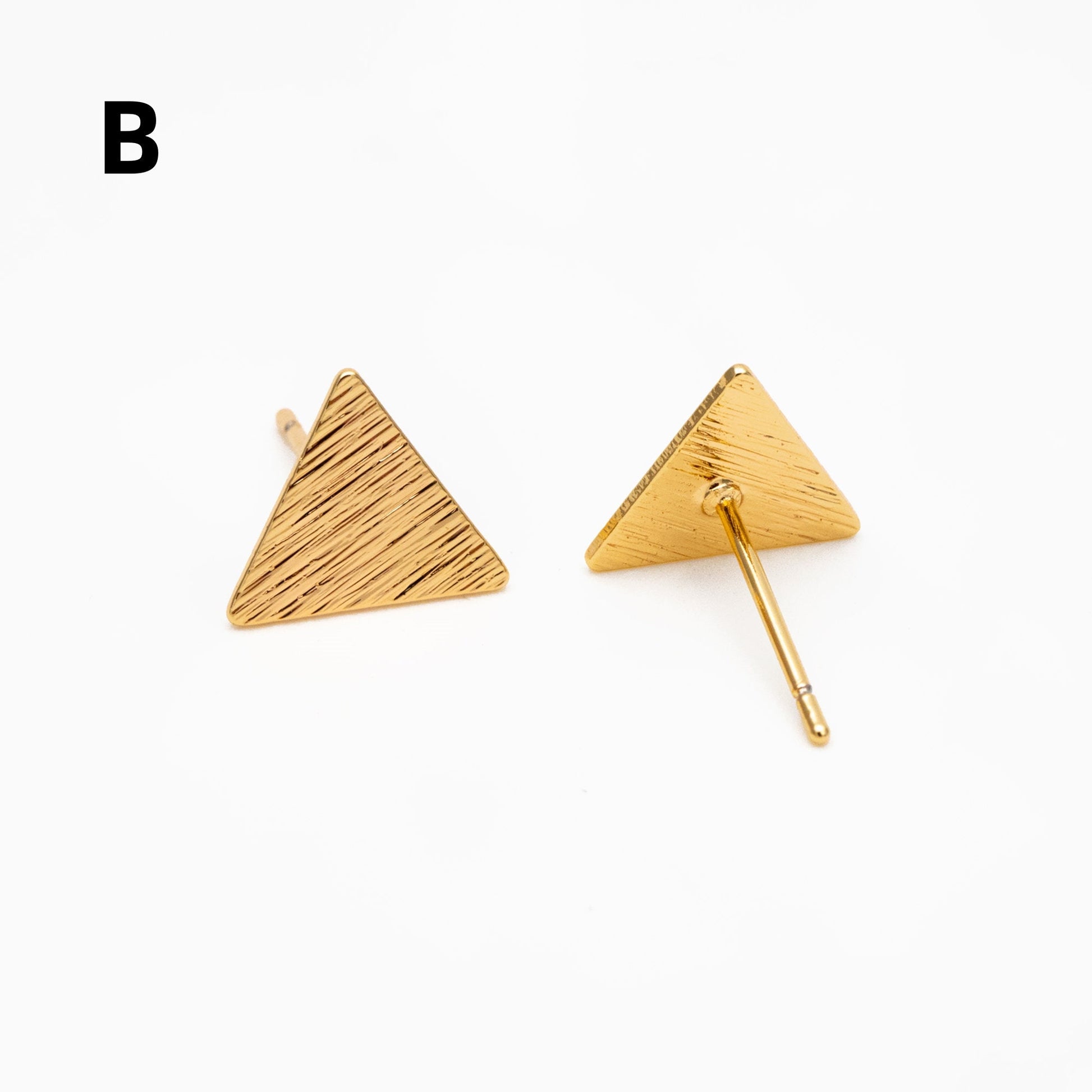 10pcs Gold Brushed Geometric Earrings, Real Gold Plated Brass, Semi Circle/ Triangle/ Square/ Round Earring Studs (GB-4060)