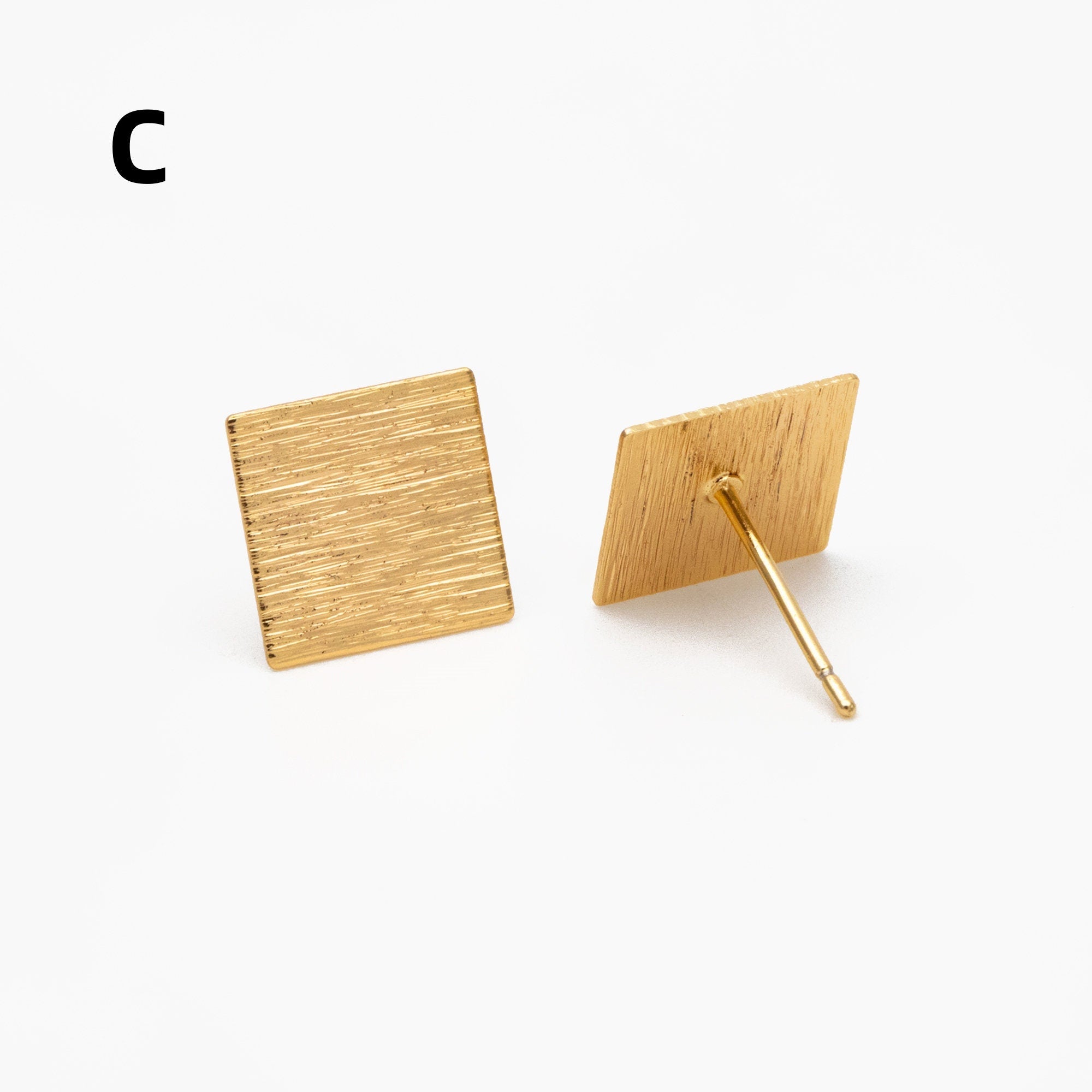 10pcs Gold Brushed Geometric Earrings, Real Gold Plated Brass, Semi Circle/ Triangle/ Square/ Round Earring Studs (GB-4060)