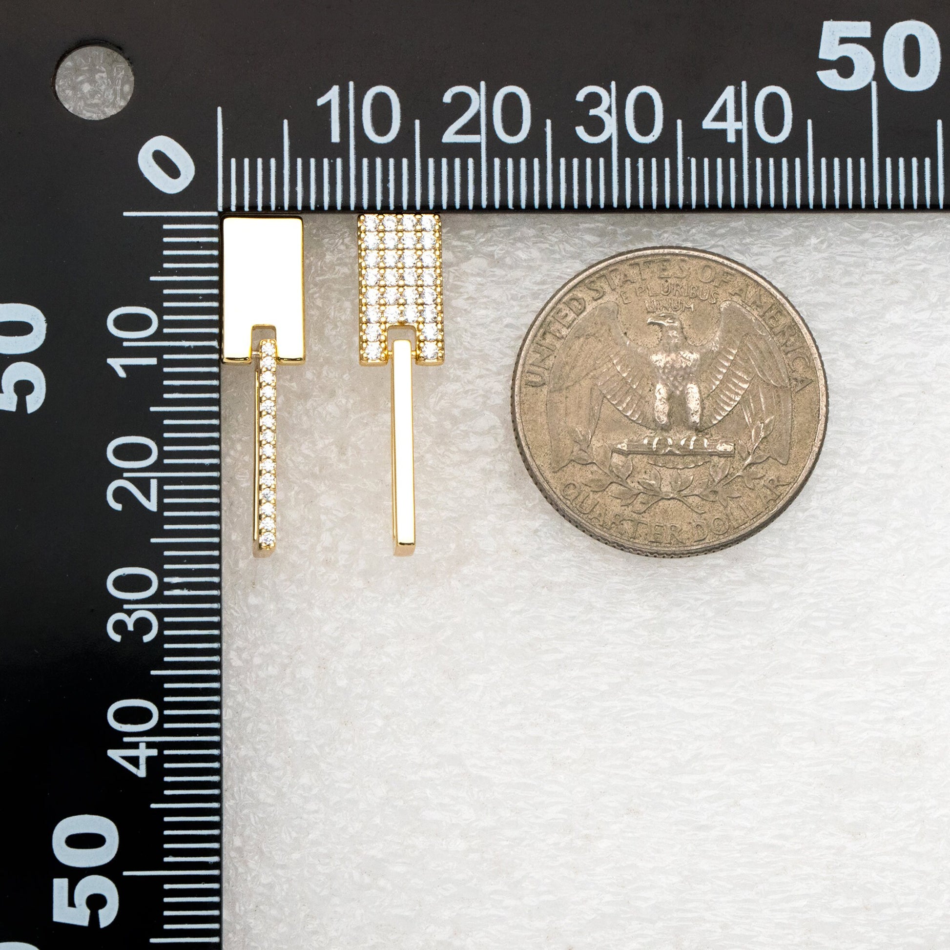 4pcs CZ Pave Rectangle Asymmetry Earrings, 14K Gold plated Brass Geometric Stud Earrings (#GB-3963)