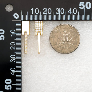 4pcs CZ Pave Rectangle Asymmetry Earrings, 14K Gold plated Brass Geometric Stud Earrings (#GB-3963)