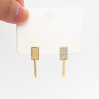 4pcs CZ Pave Rectangle Asymmetry Earrings, 14K Gold plated Brass Geometric Stud Earrings (#GB-3963)