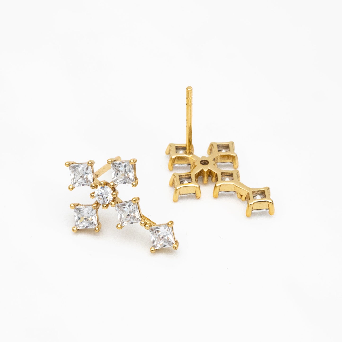 4pcs CZ Pave Gold Cross Earrings, 14K Gold Plated Brass Dainty Cross Stud Earring (#GB-3969)