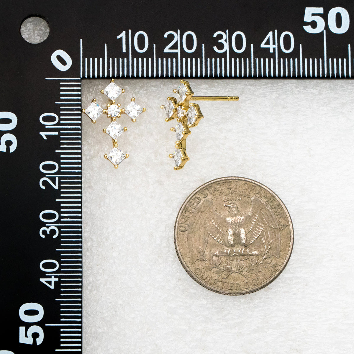 4pcs CZ Pave Gold Cross Earrings, 14K Gold Plated Brass Dainty Cross Stud Earring (#GB-3637-F)