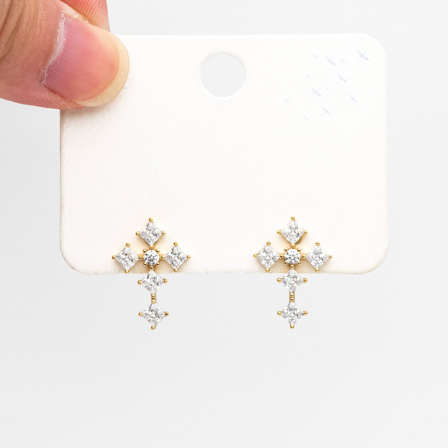 4pcs CZ Pave Gold Cross Earrings, 14K Gold Plated Brass Dainty Cross Stud Earring (#GB-3969)