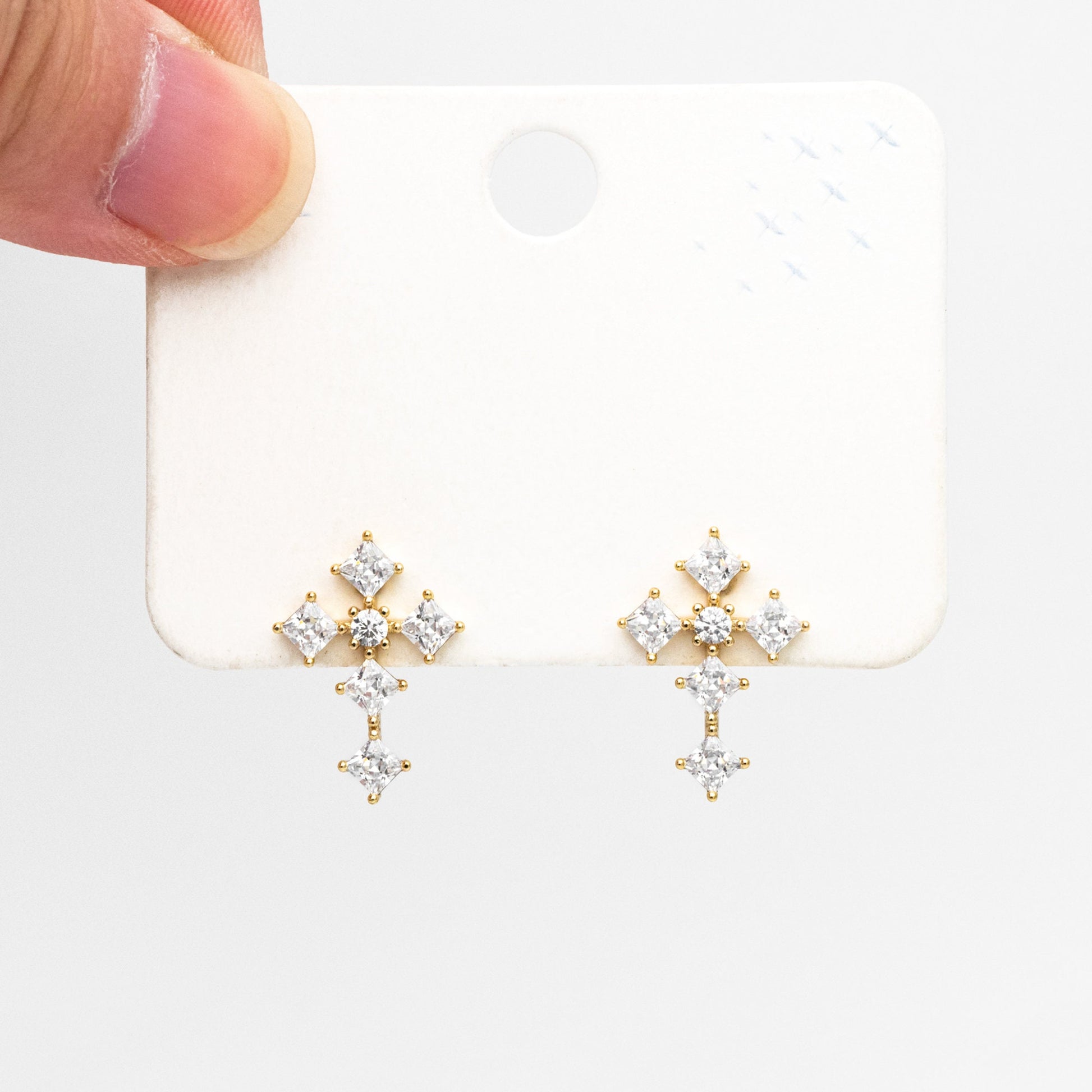 4pcs CZ Pave Gold Cross Earrings, 14K Gold Plated Brass Dainty Cross Stud Earring (#GB-3969)