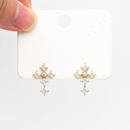 4pcs CZ Pave Gold Cross Earrings, 14K Gold Plated Brass Dainty Cross Stud Earring (#GB-3969)