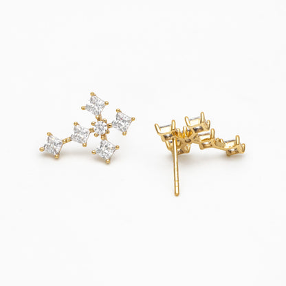 4pcs CZ Pave Gold Cross Earrings, 14K Gold Plated Brass Dainty Cross Stud Earring (#GB-3969)