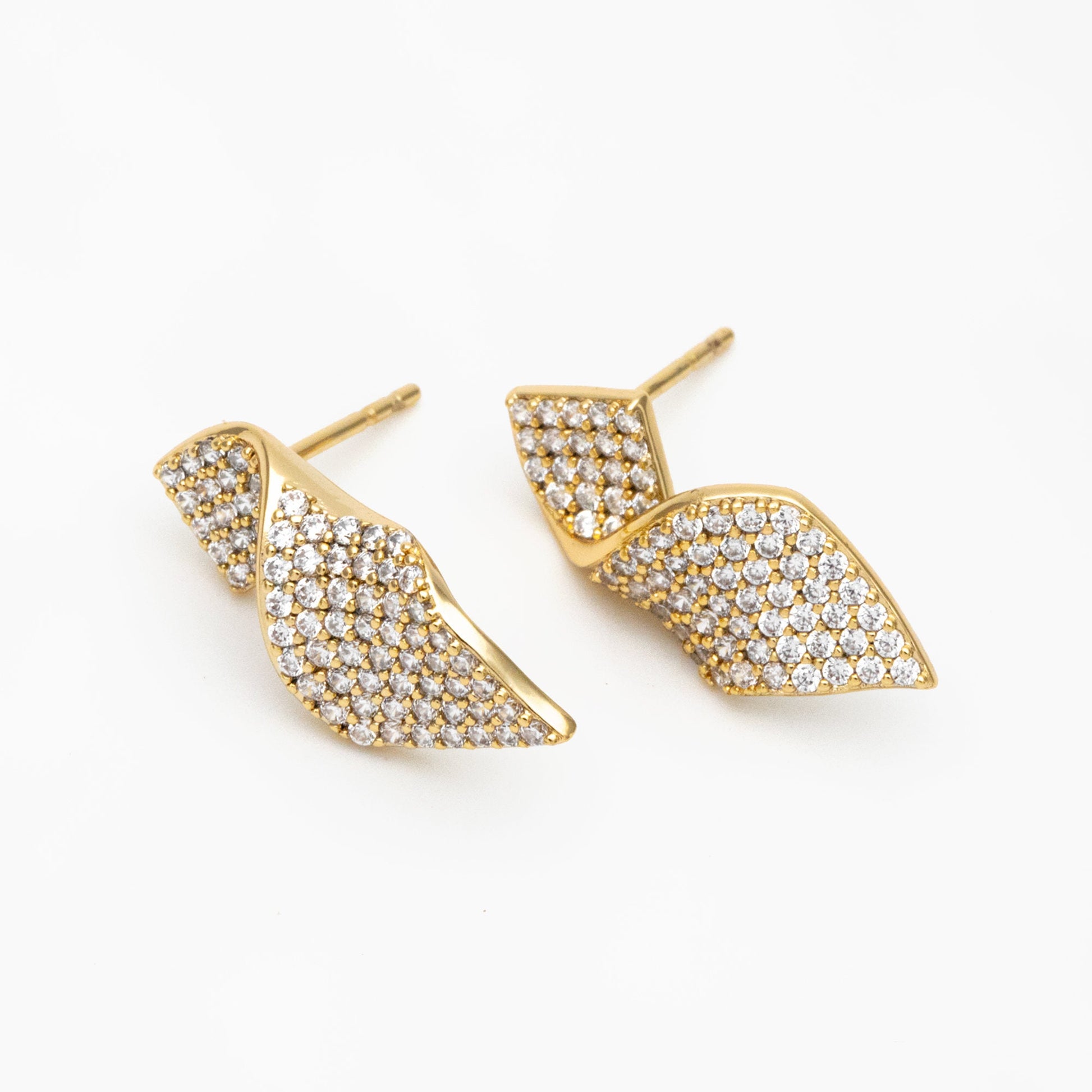 4pcs CZ Pave Gold Ribbon Earrings, 18K Gold plated Brass , Dainty Stud Earrings (#GB-3973)