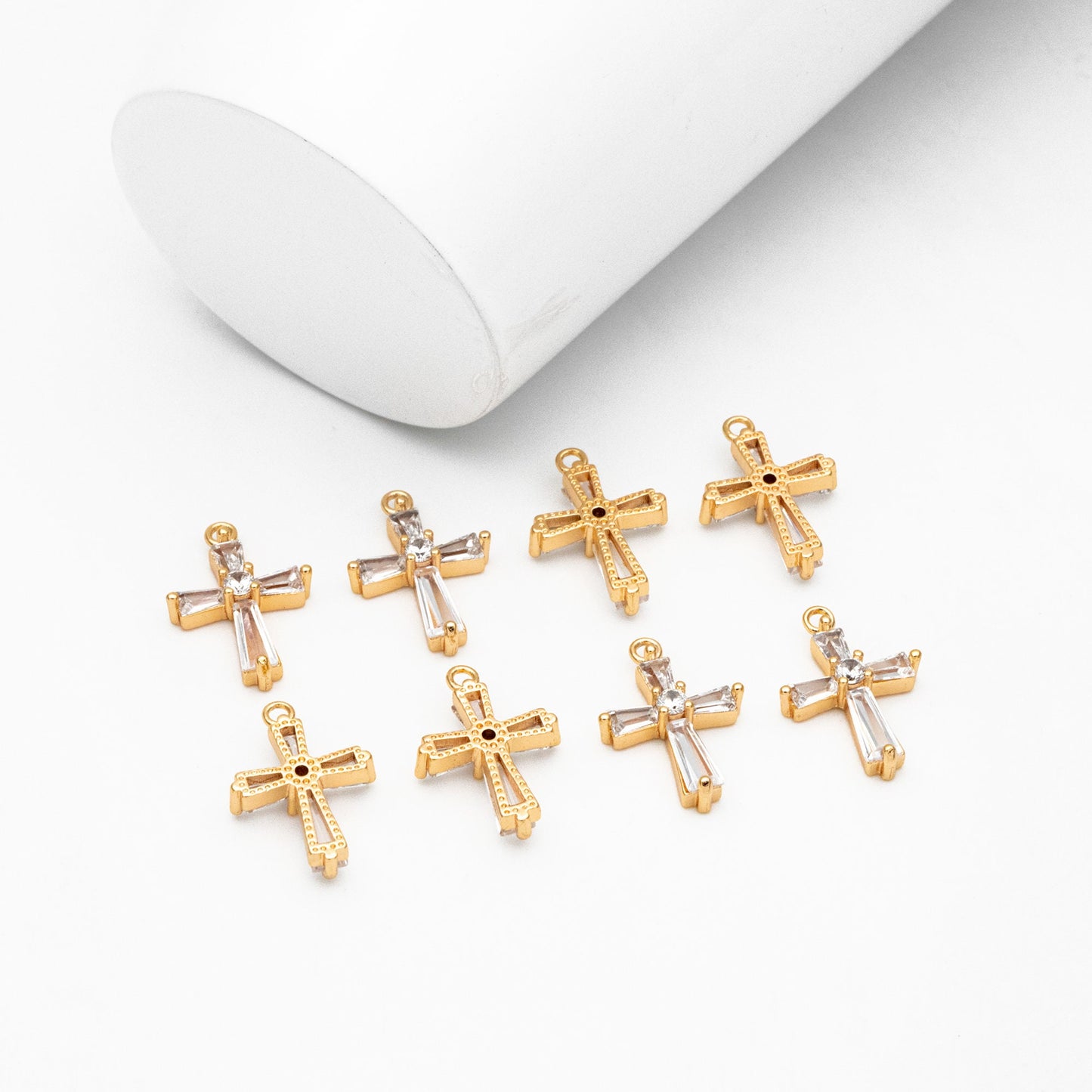 4pcs CZ Pave Gold Cross Charm, Earring Findings, Jewelry Making, Diy Material, Jewelry Supplies (GB-2731-M)