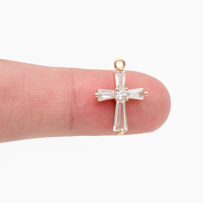 4pcs CZ Pave Gold Cross Charm, Earring Findings, Jewelry Making, Diy Material, Jewelry Supplies (GB-2731-M)