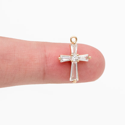 4pcs CZ Pave Gold Cross Charm, Earring Findings, Jewelry Making, Diy Material, Jewelry Supplies (GB-2731-M)