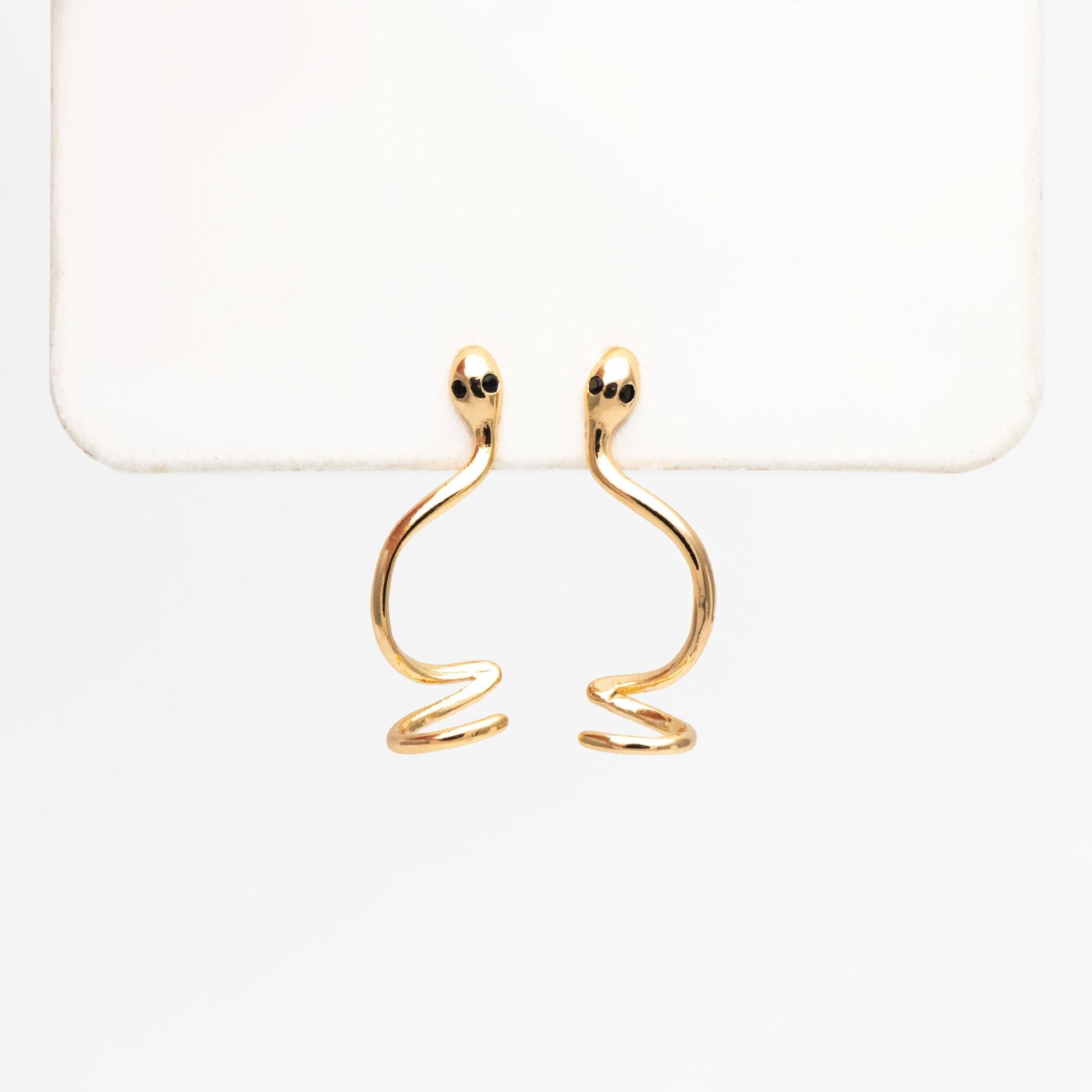 4pcs CZ Pave Gold Snake Earrings, Stud Serpent Climber, Gold Plated Brass Animal Stud Earrings (GB-4088)