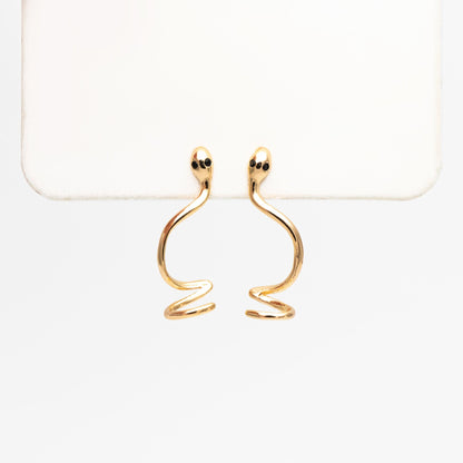4pcs CZ Pave Gold Snake Earrings, Stud Serpent Climber, Gold Plated Brass Animal Stud Earrings (GB-4088)