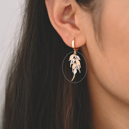 4pcs CZ pave Leaf Charms, 18K Gold plated Brass, Cubic Zirconia Leaf Pendants (GB-3037-I)