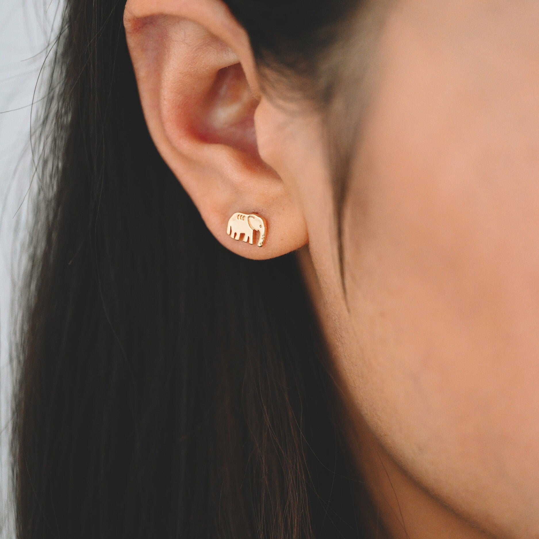 10pcs Gold/ Silver Elephant Ear posts 6x9mm, Gold/ Rhodium Plated Brass Minimalist Stud Earrings (GB-3309)