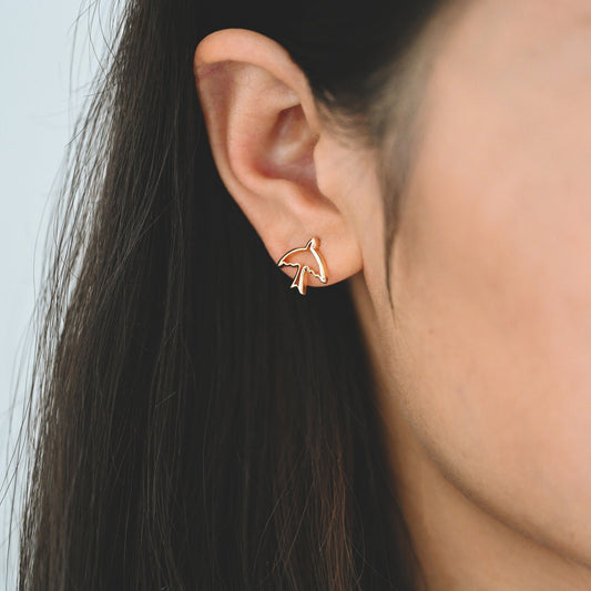 10pcs Gold Hollow Swallow Ear Posts 12x13mm, Gold Plated Brass Bird Stud Earrings (GB-3315)