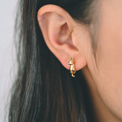 10pcs Gold/ Silver Cat Earrings 16x5mm, Gold/ Rhodium Plated Brass Animal Stud Earrings (GB-4056)