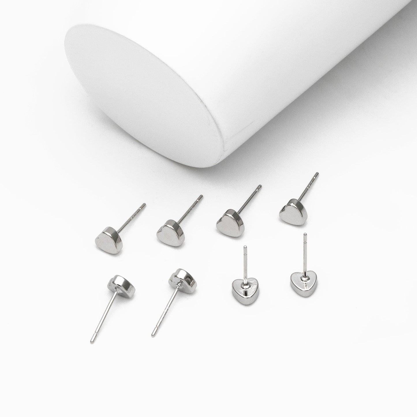 10pcs Gold/ Silver Heart Ear Posts 5mm, Real Gold/ Rhodium plated Brass, Geometric Earring Studs (GB-3324)
