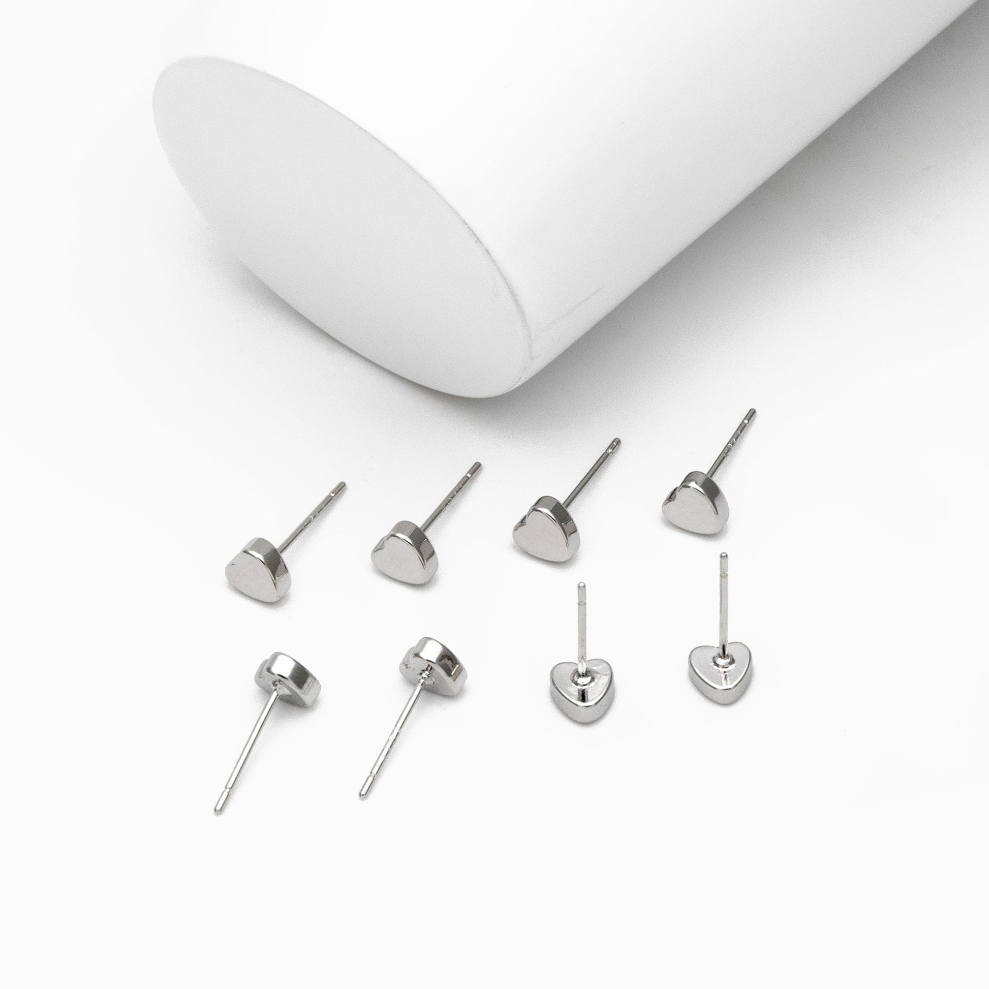 10pcs Gold/ Silver Heart Ear Posts 5mm, Real Gold/ Rhodium plated Brass, Geometric Earring Studs (GB-3324)