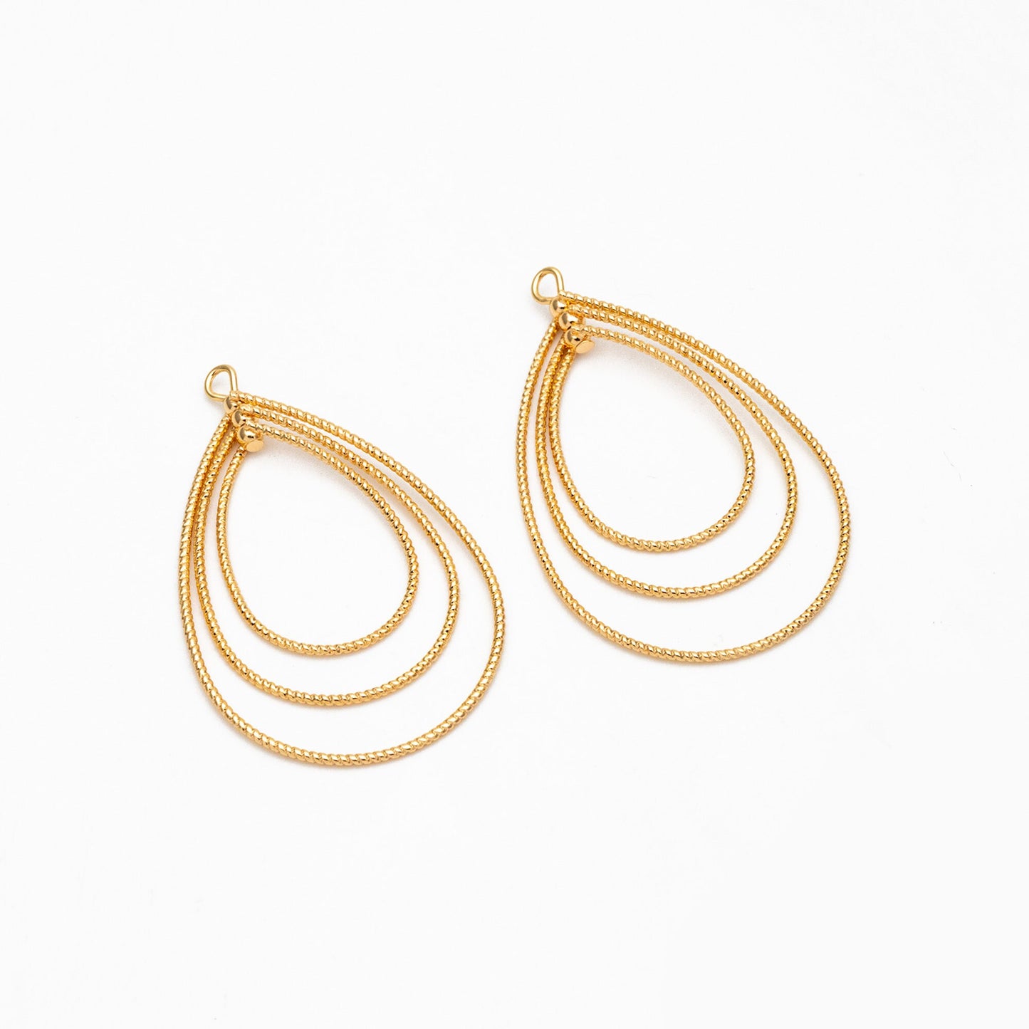4pcs Gold/ Silver Teardrop Pendants, Geometric Link Charms 45x28mm, Wired Drop Hoops (GB-3992)