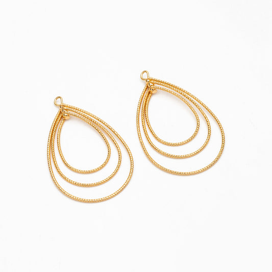 4pcs Gold/ Silver Teardrop Pendants, Geometric Link Charms 45x28mm, Wired Drop Hoops (GB-3992)