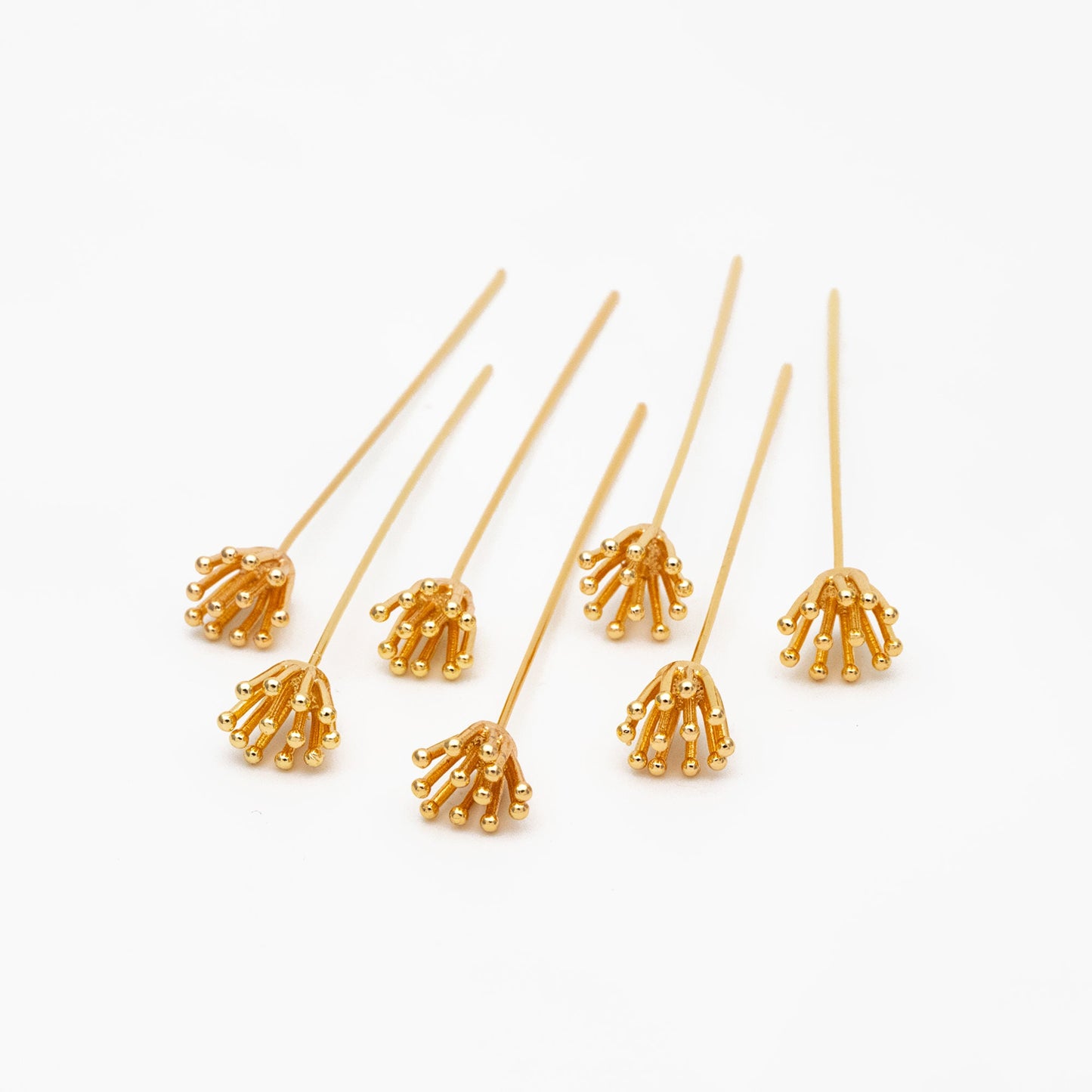 10pcs Gold Flower Head Pins 6mm/ 8mm, Gold plated Brass Headpins (GB-4035)