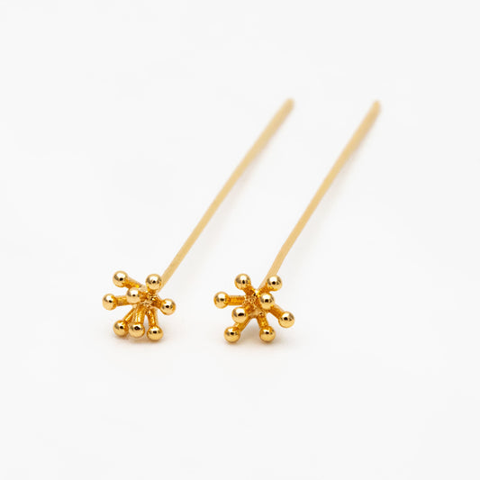 10pcs Gold Flower Head Pins 6mm/ 8mm, Gold plated Brass Headpins (GB-4035)