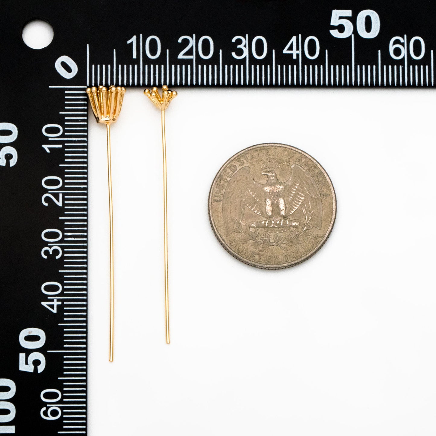10pcs Gold Flower Head Pins 6mm/ 8mm, Gold plated Brass Headpins (GB-4035)