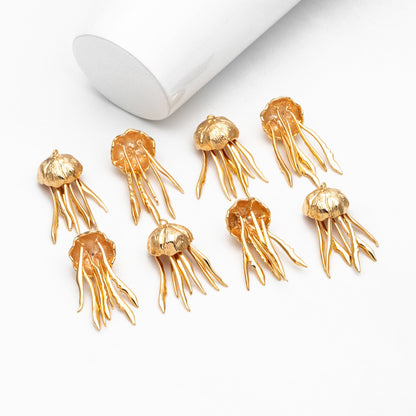 4pcs Gold/ Silver Jellyfish Pendants, 18K Gold/ Rhodium plated Brass Ocean Charms, DIY Supplies Wholesale (GB-4043)