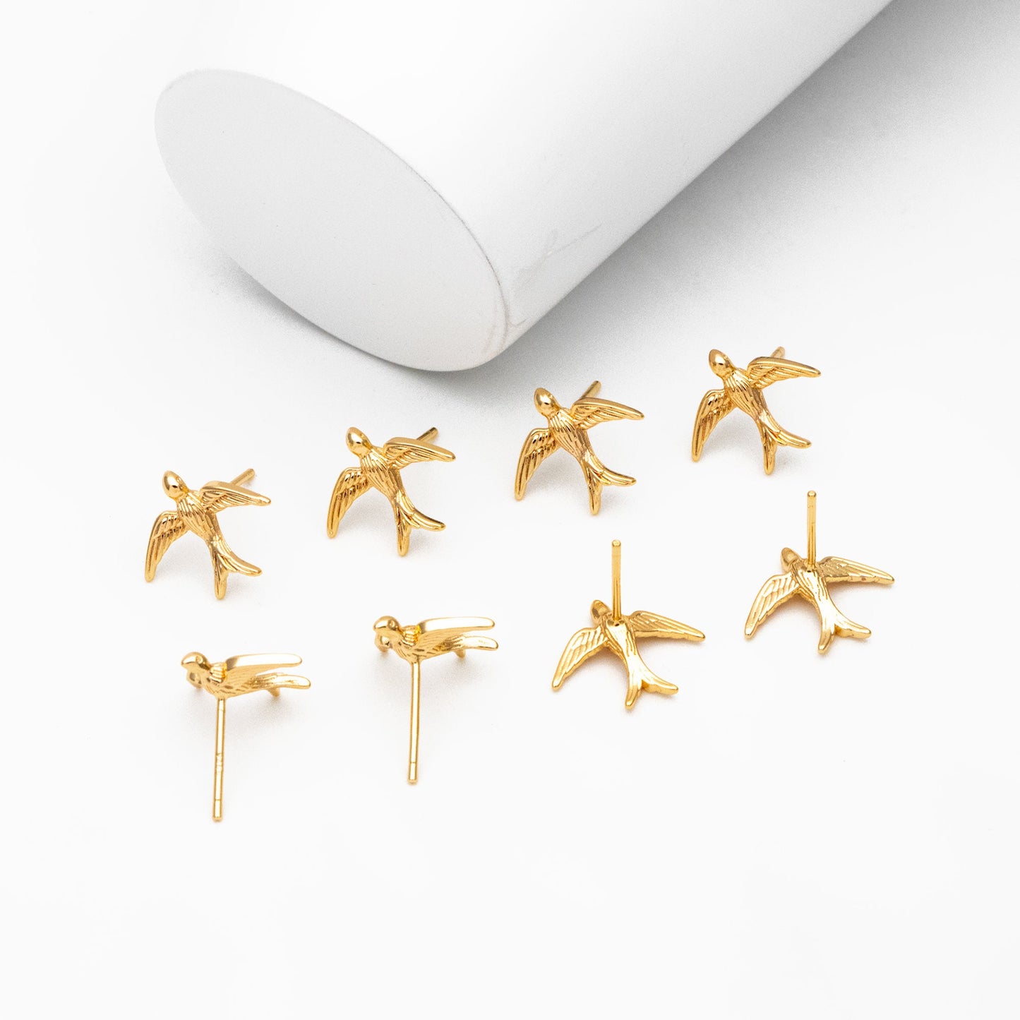 10pcs Gold/ Silver Swallow Earrings 12x15mm, Gold/ Rhodium Plated Brass Bird Stud Earrings (GB-4044)