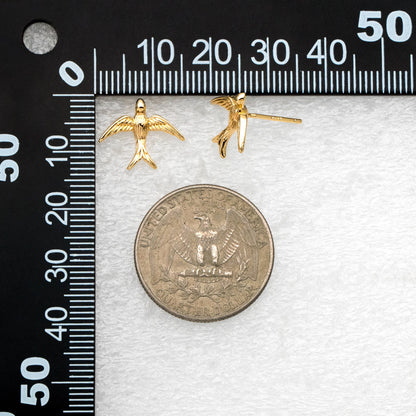 10pcs Gold/ Silver Swallow Earrings 12x15mm, Gold/ Rhodium Plated Brass Bird Stud Earrings (GB-4044)