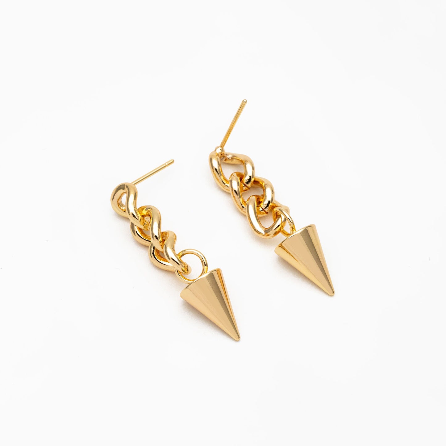4pcs Gold Cone Chain Earrings, Gold Plated Brass Drop Earrings, Long Dangle Earring (GB-4045)