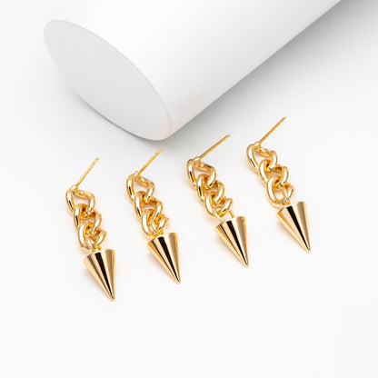 4pcs Gold Cone Chain Earrings, Gold Plated Brass Drop Earrings, Long Dangle Earring (GB-4045)