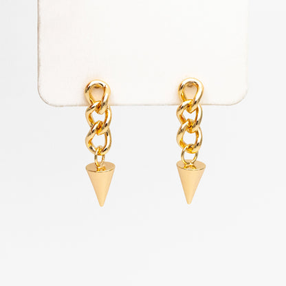 4pcs Gold Cone Chain Earrings, Gold Plated Brass Drop Earrings, Long Dangle Earring (GB-4045)