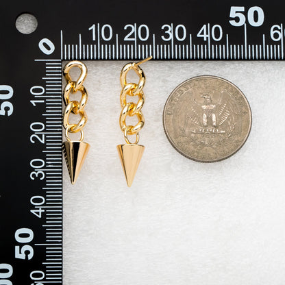 4pcs Gold Cone Chain Earrings, Gold Plated Brass Drop Earrings, Long Dangle Earring (GB-4045)