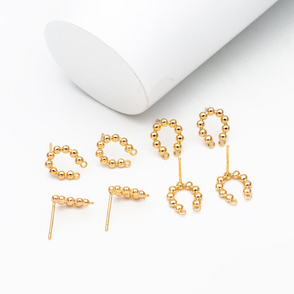 10pcs Gold U-Shaped Earring with 2 Loops, 18K Gold plated Brass Stud Earrings (GB-4048)