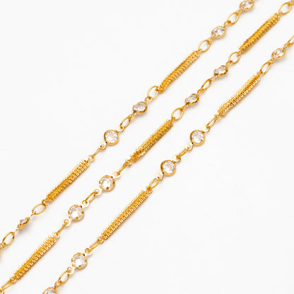 CZ Paved Gold Circle Bezel Connector Specialty Chains 2mm, 18K Gold plated Brass, DIY Necklace Chain Wholesale (#LK-593)/ 1 Meter=3.3 ft