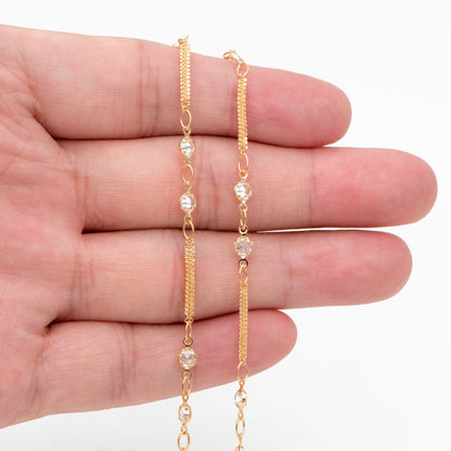 CZ Paved Gold Circle Bezel Connector Specialty Chains 2mm, 18K Gold plated Brass, DIY Necklace Chain Wholesale (#LK-593)/ 1 Meter=3.3 ft