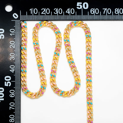 Mix Color Enamel Curb Chains 5mm, Gold Plated Brass, Strong Curb Chain (#LK-594)/ 1 Meter=3.3 ft