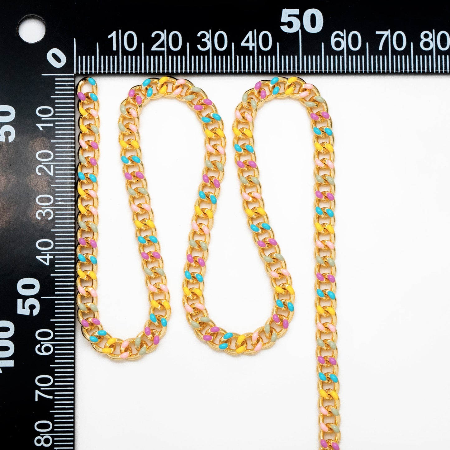 Mix Color Enamel Curb Chains 5mm, Gold Plated Brass, Strong Curb Chain (#LK-594)/ 1 Meter=3.3 ft