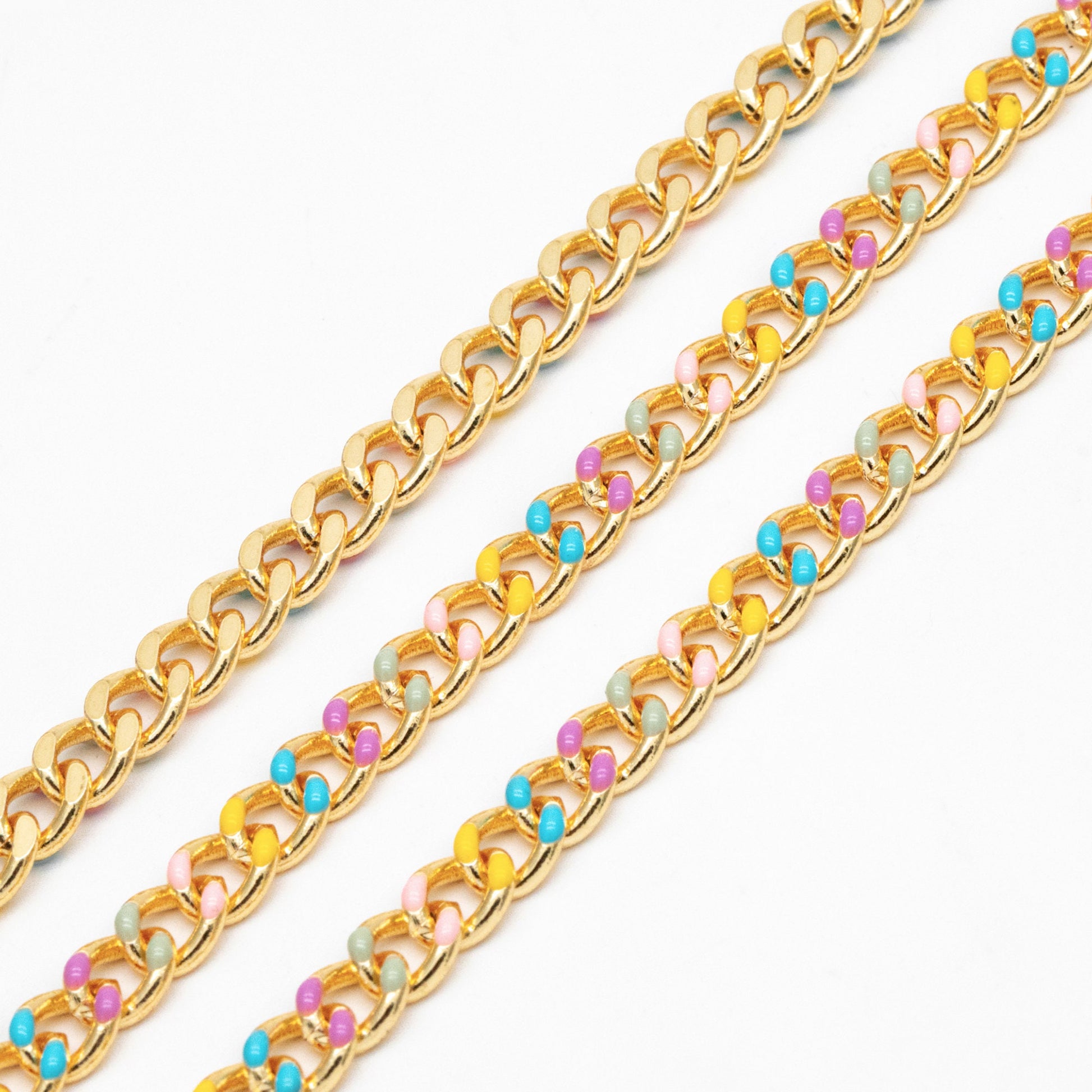 Mix Color Enamel Curb Chains 5mm, Gold Plated Brass, Strong Curb Chain (#LK-594)/ 1 Meter=3.3 ft