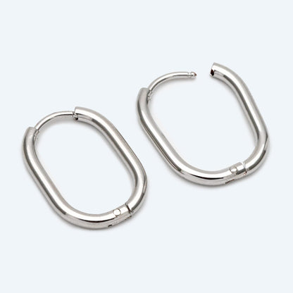 4pcs Oval Huggie Earrings, Oval Hoop Earrings 20x15mm, 18K Gold/ Rhodium plated Stainless Steel, Geometric Earring Supplies (GB-2387)