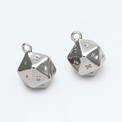 10pcs Gold/ Silver tone Dice Pendant, Polyhedron Pendant, Square Faceted Necklace, Metal Dice Necklace, Dice Charm (GB-2554)