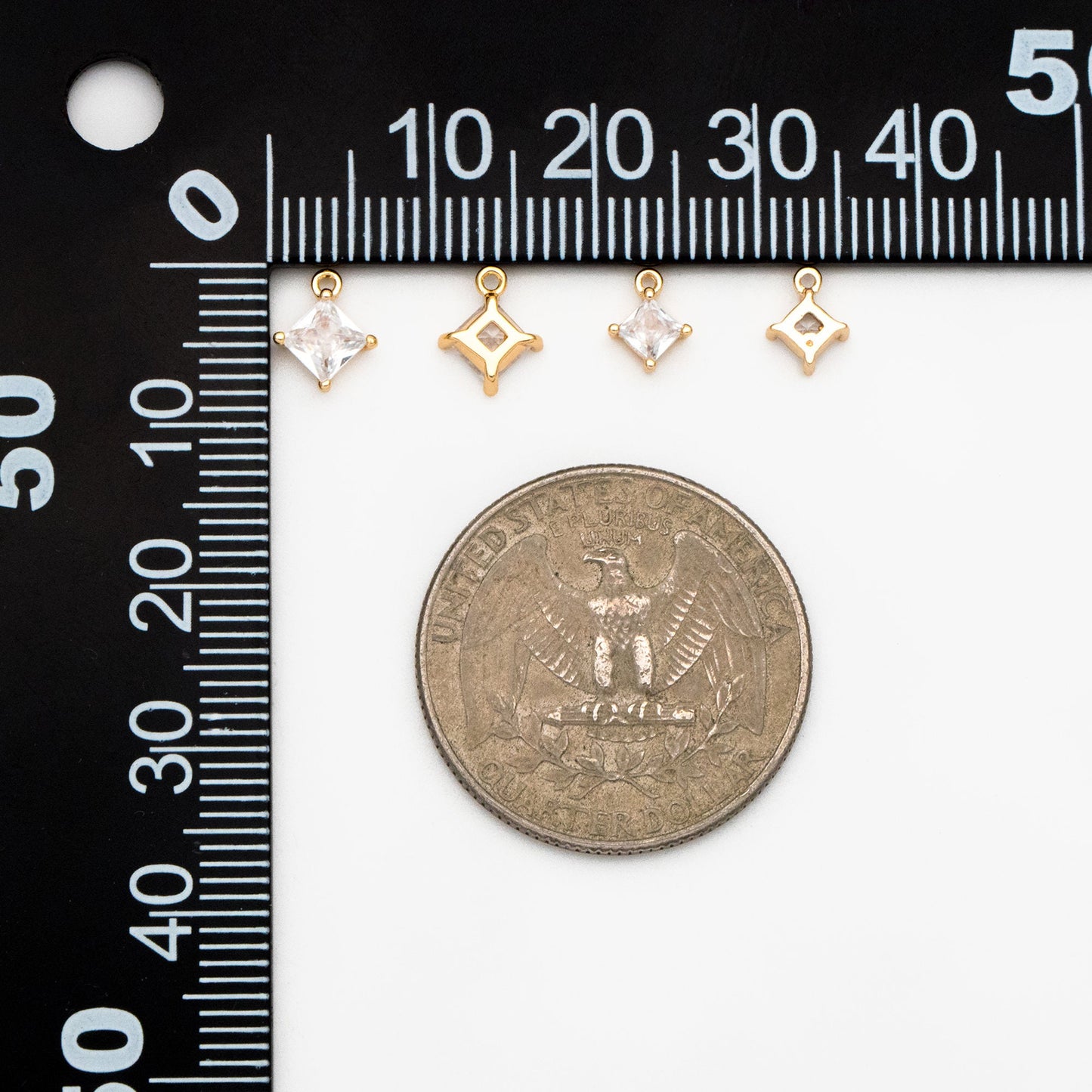 10pcs CZ Pave Gold/ Silver Square Charms, 18K Gold/ Rhodium plated Brass, Rhombus Geometric Charms (GB-4582)