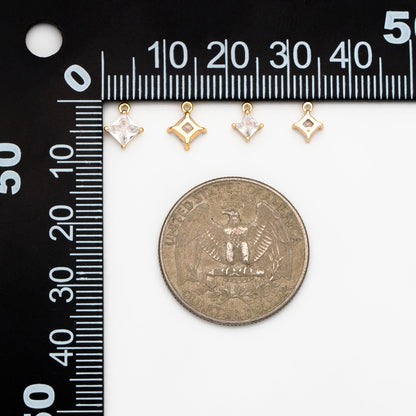 10pcs CZ Pave Gold/ Silver Square Charms, 18K Gold/ Rhodium plated Brass, Rhombus Geometric Charms (GB-4582)