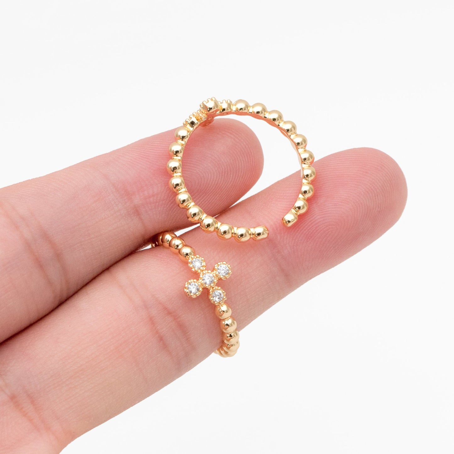 4pcs CZ Pave Gold Cross Ring, Modern Style Ring, Fashion Rings, Dainty Rings, Adjustable Ring (#GB-4092)