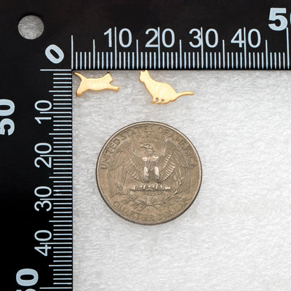 10pcs Gold/ Silver Cat Asymmetry Earrings, Gold/ Rhodium Plated Brass Minimalist Stud Earrings (GB-4094)