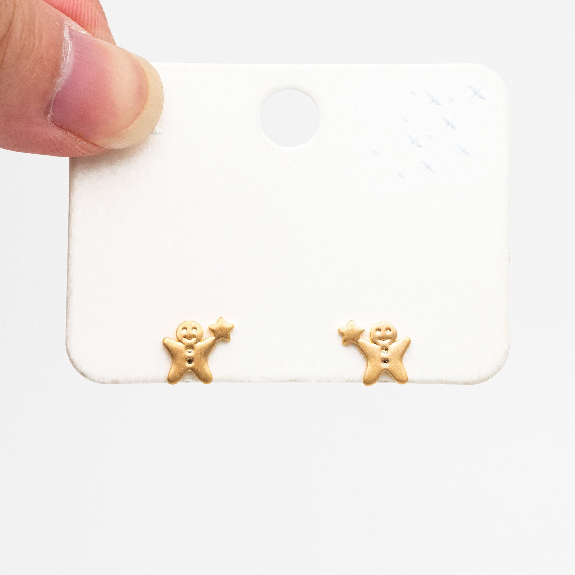 10pcs Gold Gingerbread Man Earrings 8x9mm, Gold plated Brass Christmas Stud Earrings (GB-4100)