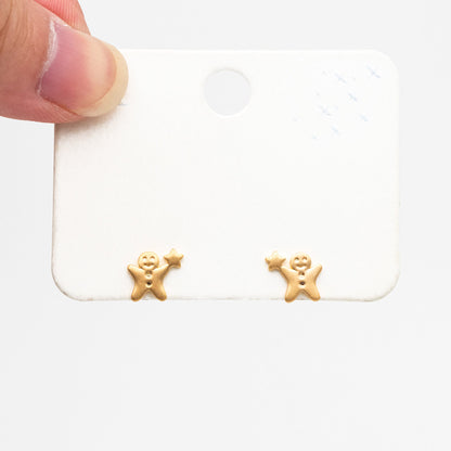 10pcs Gold Gingerbread Man Earrings 8x9mm, Gold plated Brass Christmas Stud Earrings (GB-4100)